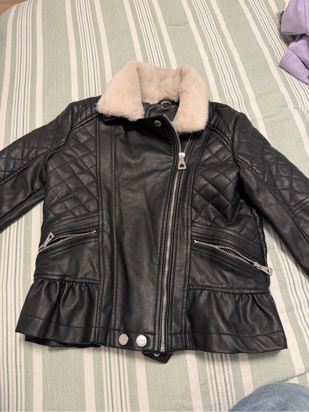 Urban Outfitters Black Faux Leather Jacket with Cream Collar